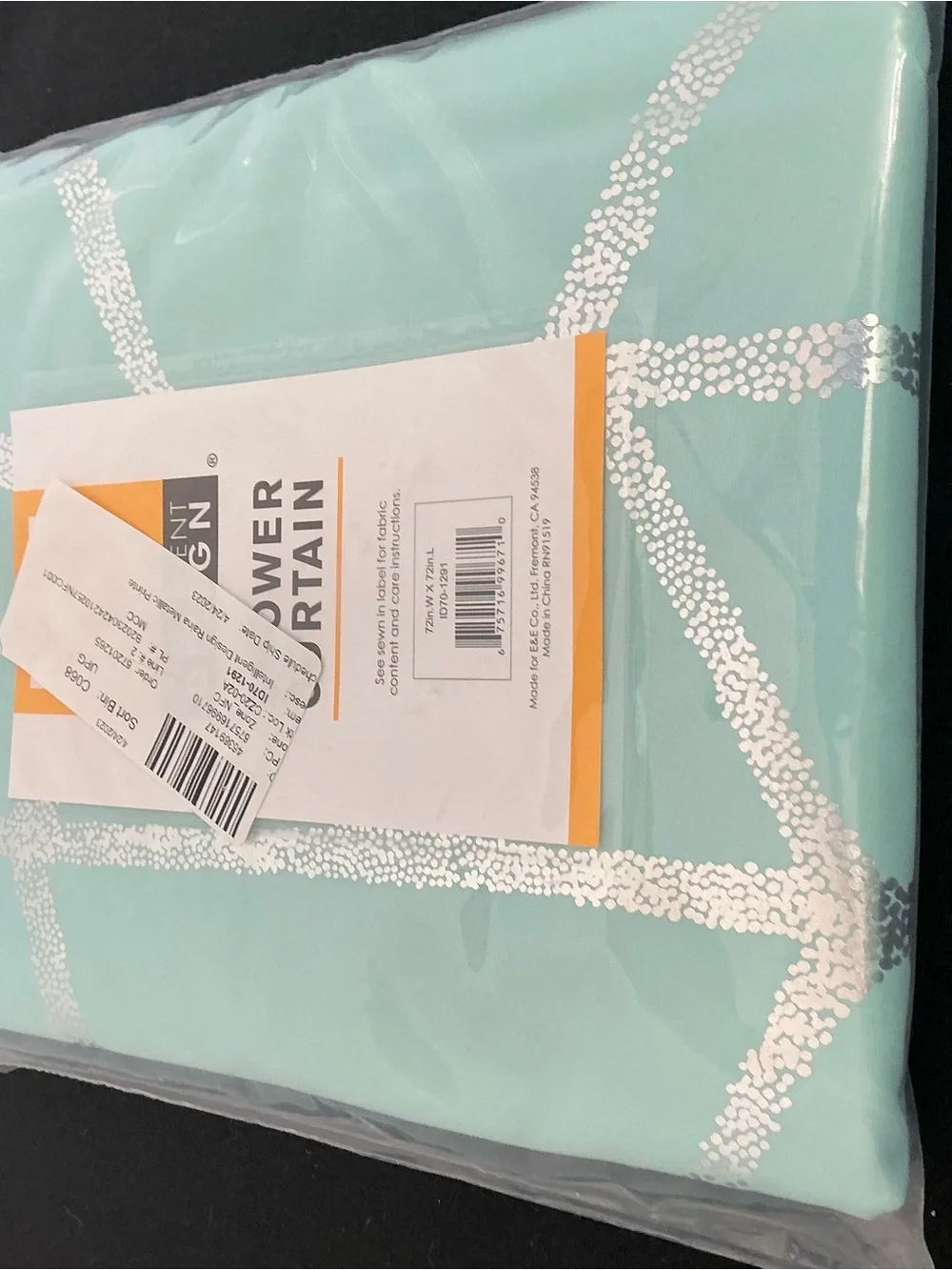 Intelligent Design Aqua Shower Curtain with White Dotted Grid